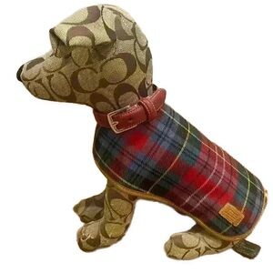 Coach Signature Rare Stuffed Dog with Leather Collar and Jacket NWOT